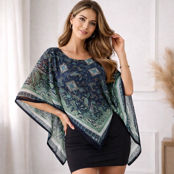 🛍️3 For $10🛍️ Dana Buchman Green Blue Sheer Scarf Top Navy Blue Camisole, L - Picture 11 of 11